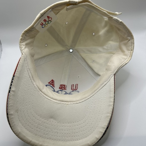 USA Olympics White Adjustable Dad Hat Baseball Cap Embroidered Rings Logo - Picture 7 of 7